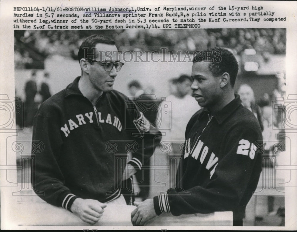 1961 Press Photo William Johnson, Frank Budd, K. of C. Track Meet, Boston - Historic Images