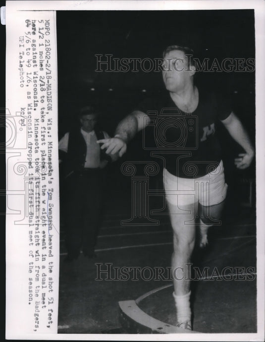 1961 Press Photo Tom Swanson, Minnesota, Shot Put, Madison, Wisconsin - Historic Images