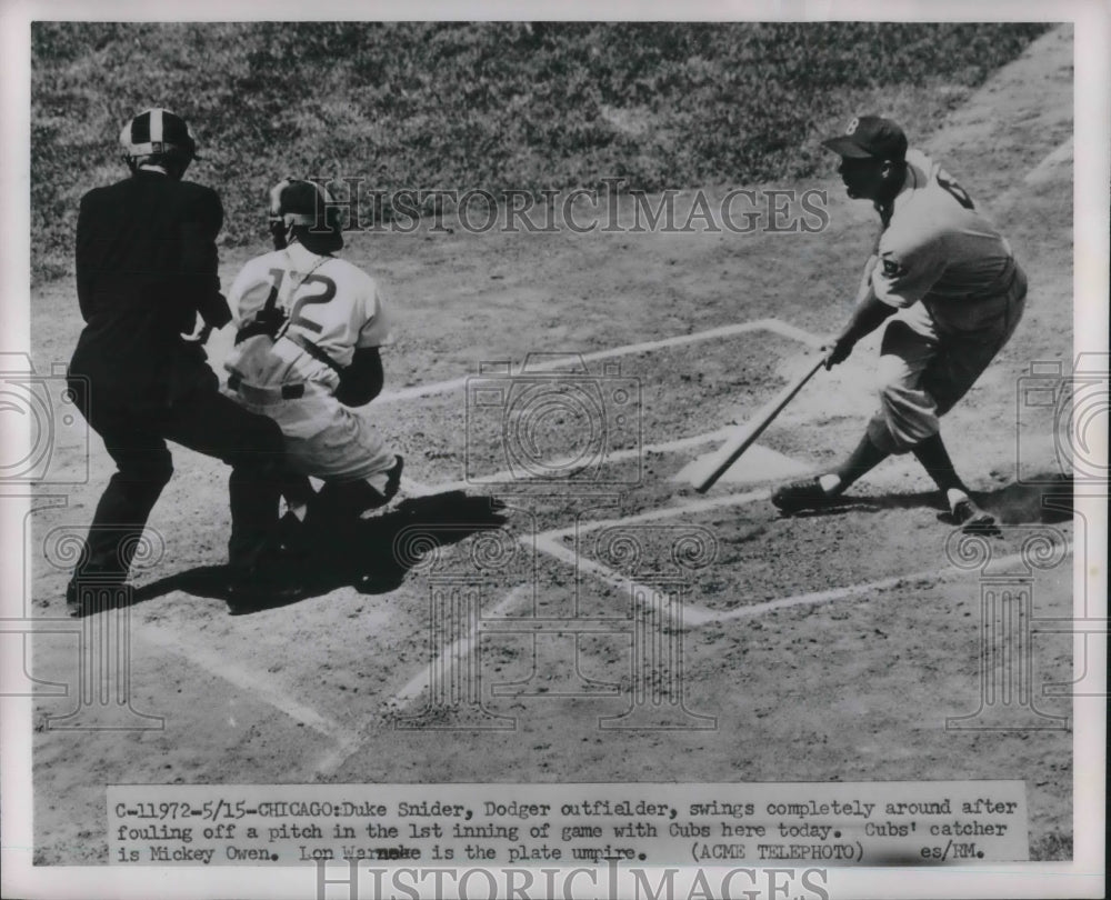 1951 Press Photo Duke Snider, Dodgers, Mickey Owen, Chicago Cubs, Lon Warneke - Historic Images