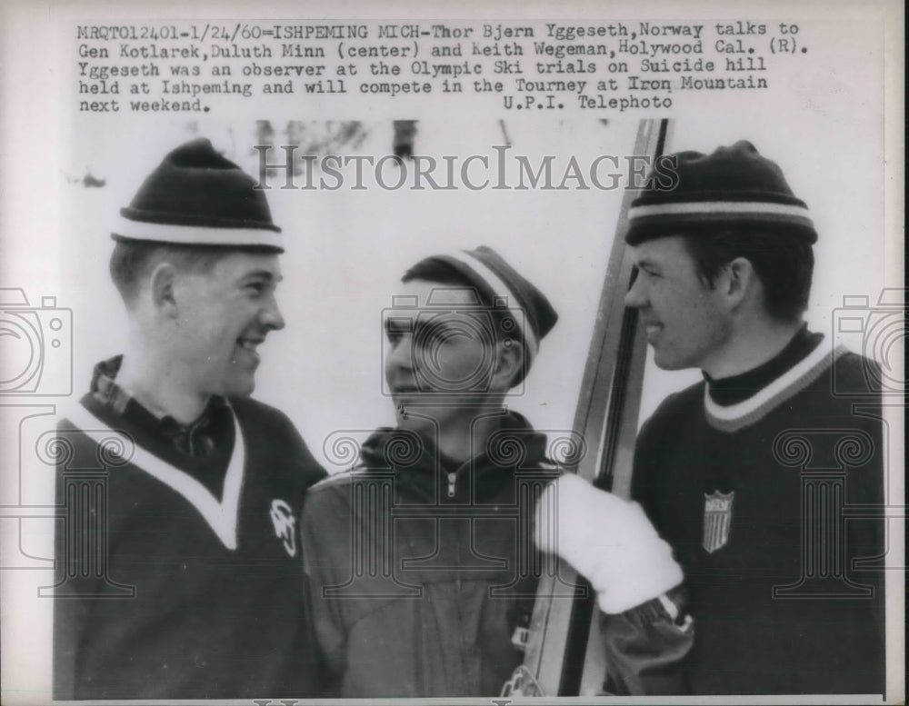 1960 Press Photo T Bjern Yggeseth, G Kotlarek, K Wegeman Olympic Skiing Michigan - Historic Images