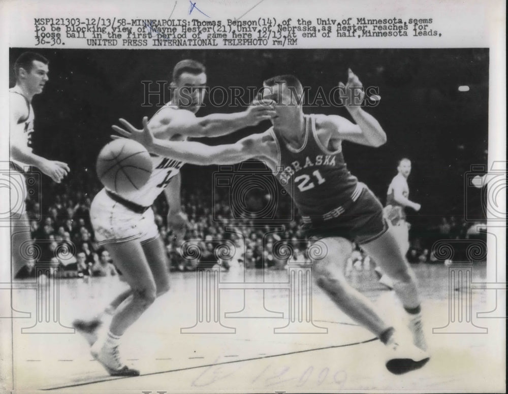 1958 Press Photo Thomas Benson, Univ. of Minnesota, Wayne Hester, Nebraska - Historic Images