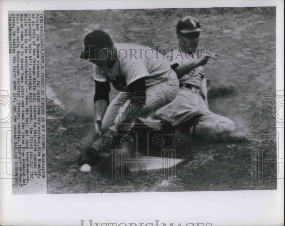 Press Photo Jim Hannan, Washington, Al Weis, Chicago White Sox - nes07532 - Historic Images
