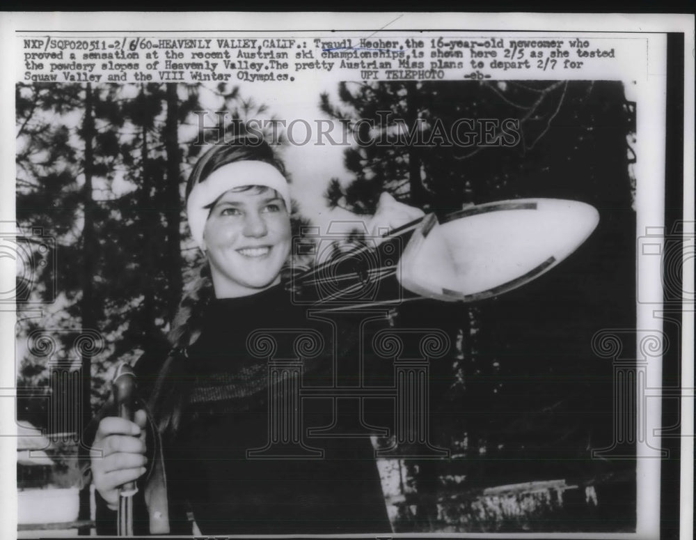 1960 Press Photo Traudl Hecher, Olympic Skier in Heavenly Valley, California - Historic Images