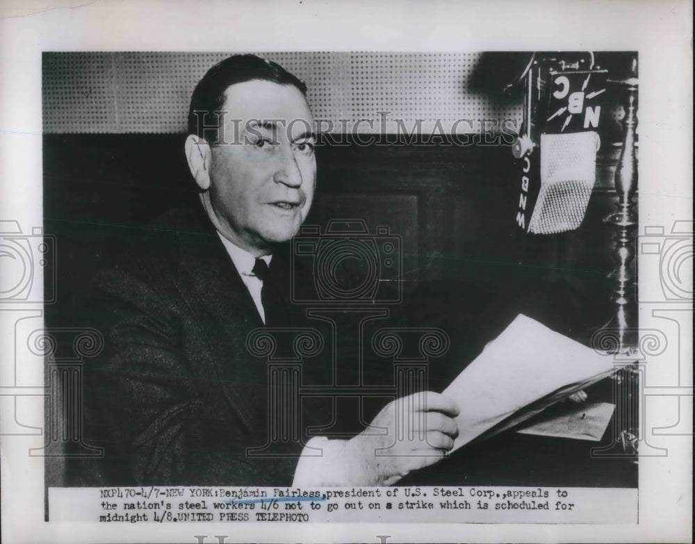 1952 Press Photo U.S. Steel Corporation President Benjamin Fairless in New York - Historic Images