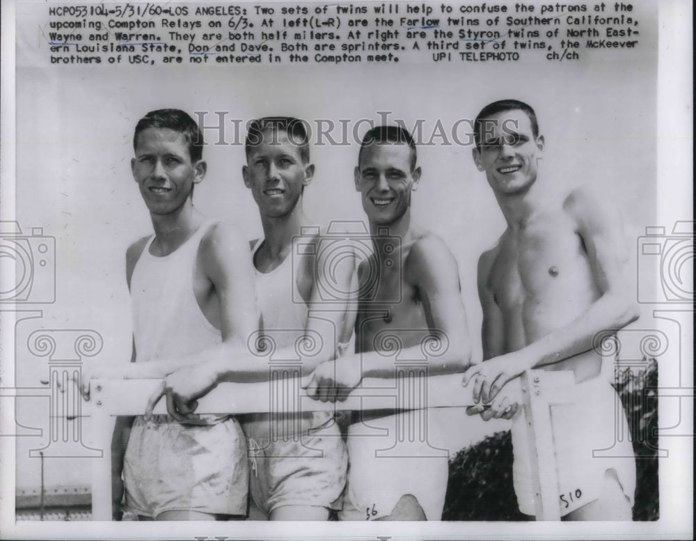 1960 Press Photo Wayne, Warren Farlow, Don,Dave Styron Compton Relay Los Angeles - Historic Images