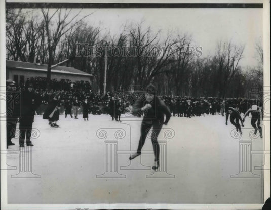 1940 Press Photo Maddy Horn Wins National Outdoor Speed Skating Event, Wisconsin - Historic Images