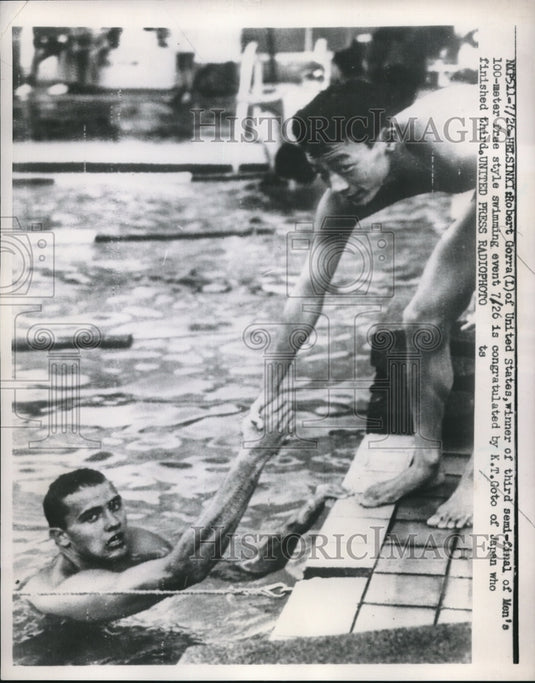 1952 Press Photo Robert Gorra, K.T. Goto, Olympic Swimming, Helsinki - nes07804 - Historic Images