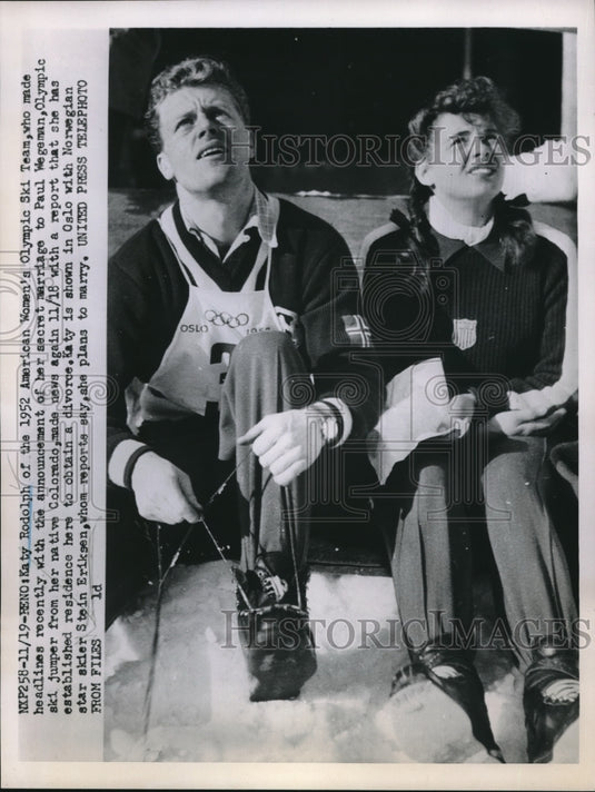1952 Press Photo Olympic Skiers Katy Rodolph, Stein Eriksen, Oslo - nes07908 - Historic Images