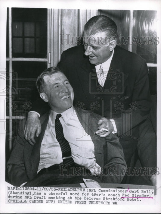 1955 Press Photo Bert Bell, NFL, Red Strader, San Francisco 49ers, Philadelphia - Historic Images