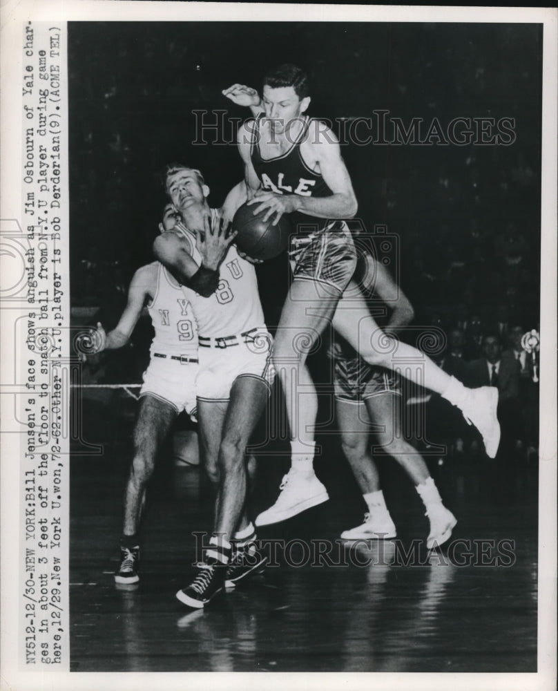1949 Press Photo Bill Jensen, New York University, Jim Osbourn, Yale, Basketball - Historic Images
