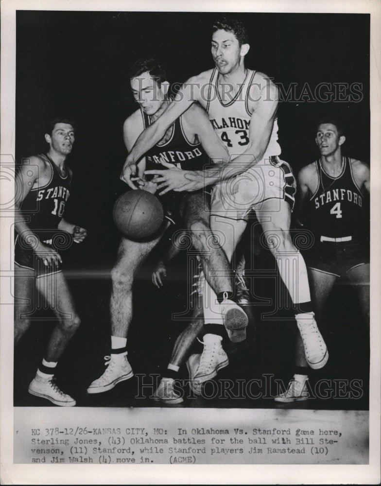 1954 Press Photo Sterling Jones, Oklahoma, Bill Stevenson, Stanford, Basketball - Historic Images