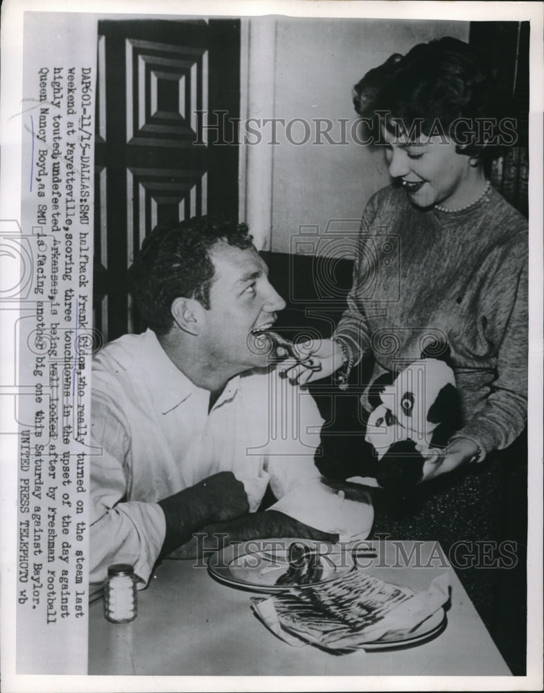 1954 Press Photo Frank Eidom, Southern Methodist Football, Nancy Boyd, Dallas - Historic Images