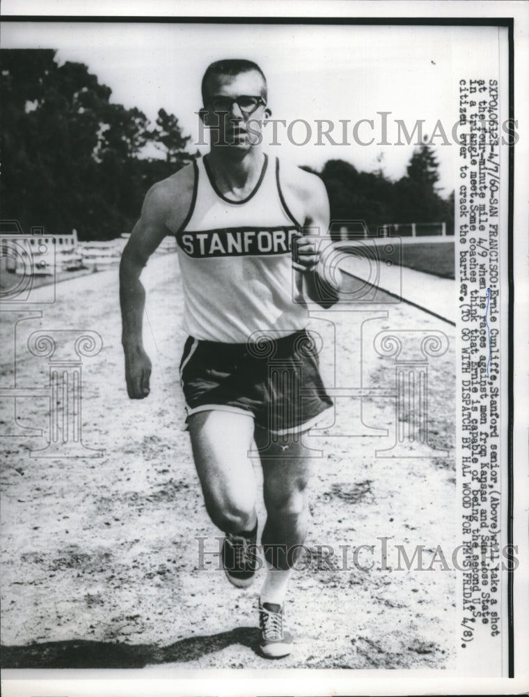 1960 Press Photo Ernie Cunliffe, Stanford to Attempt Four Minute Mile California - Historic Images