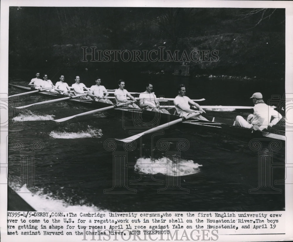 1951 Press Photo Cambridge University Rowing Team, Housatonic River, Connecticut - Historic Images