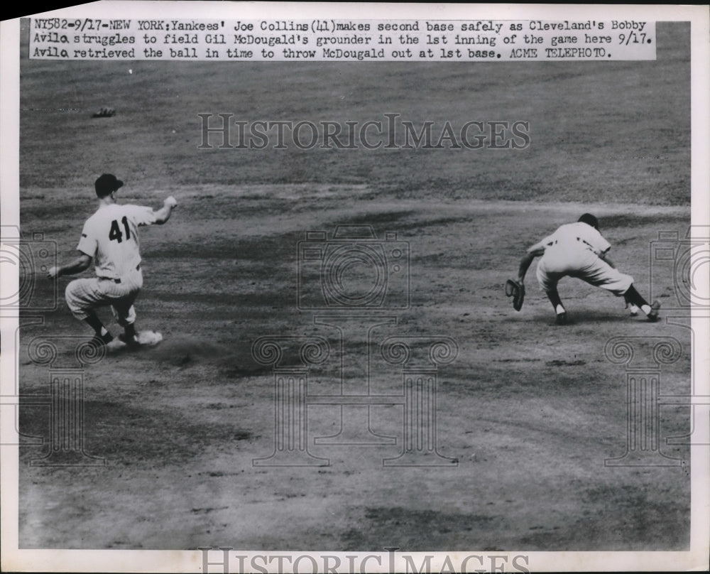 1951 Press Photo Joe Collins, New York Yankees, Bobby Avila, Cleveland Indians - Historic Images