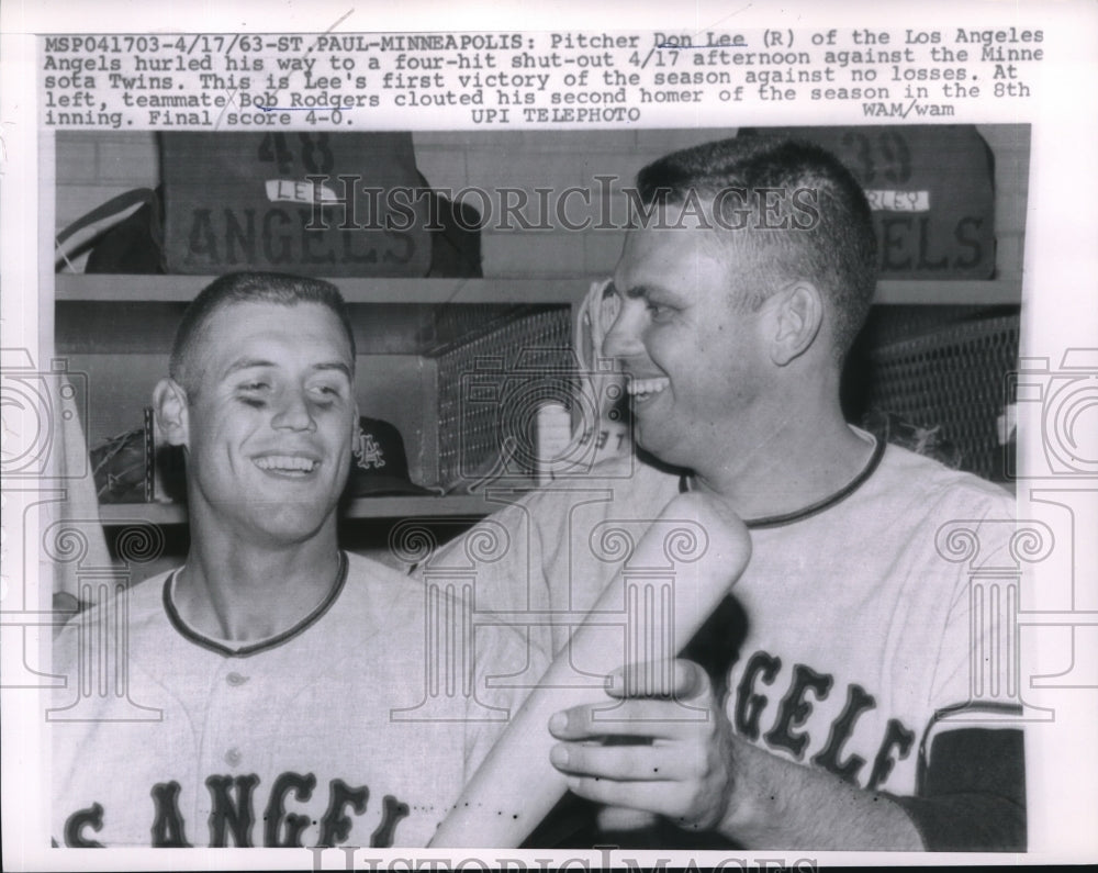 1963 Press Photo Don Lee, Los Angeles Angels Pitcher, Bob Rodgers, Minneapolis - Historic Images