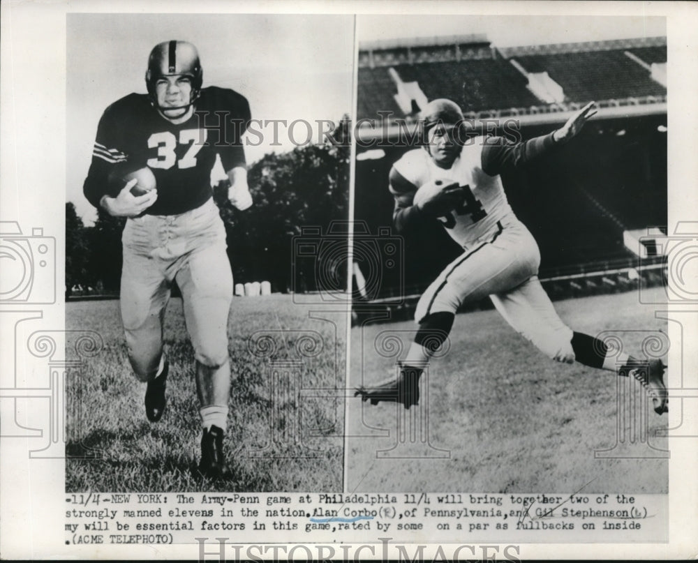 1956 Press Photo Alan Corbo, Pennsylvania, Gil Stephenson, Army, Football Game - Historic Images