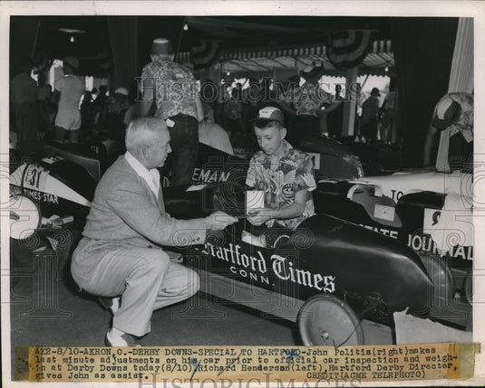 1956 Press Photo John Politis, Richard Henderson, Derby Downs, Akron, Ohio - Historic Images