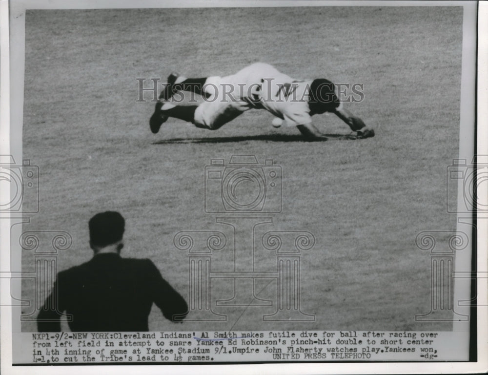 1954 Press Photo Al Smith, Cleveland Indians, Ed Robinson, New York Yankees - Historic Images