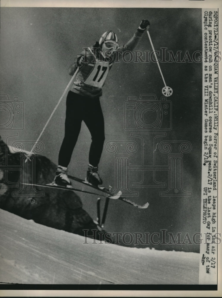 1960 Press Photo Willy Forrer of Switzerland, Olympic Skiing, Squaw Valley - Historic Images