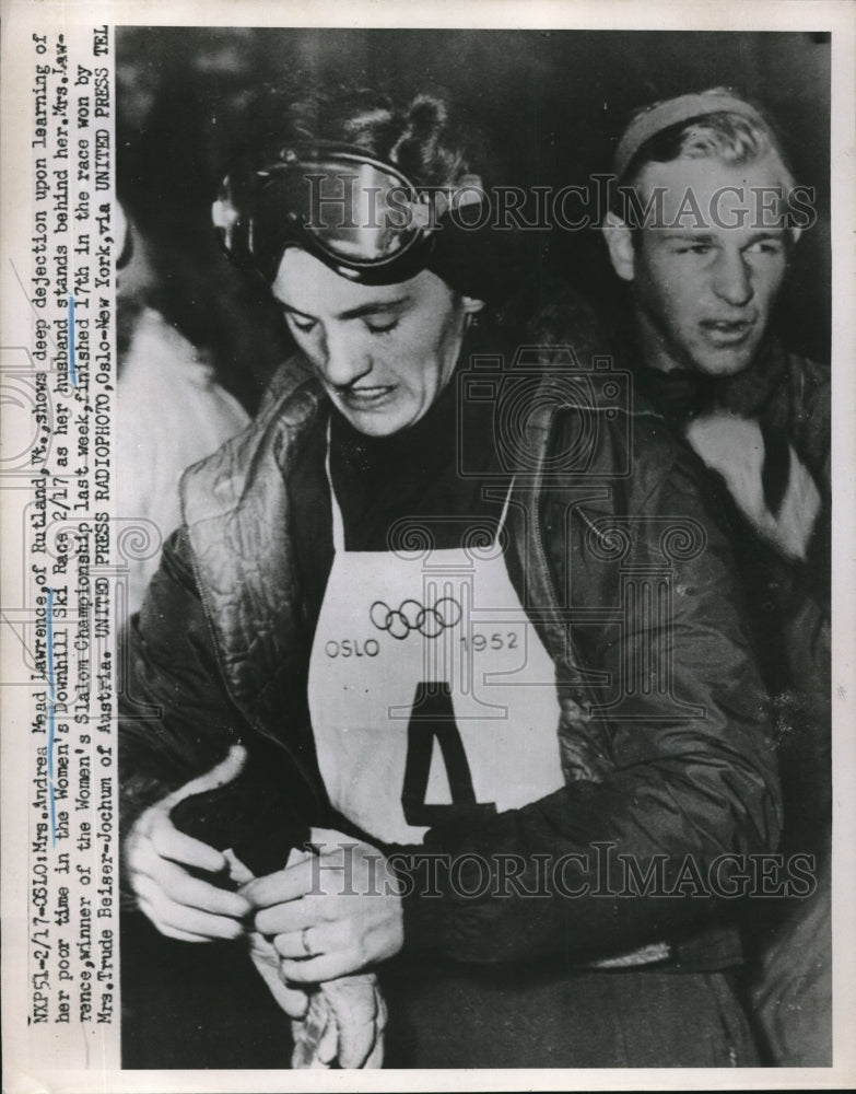 1952 Press Photo Andrea Mead Lawrence, Women&#39;s Downhill Ski Race, Oslo Olympics - Historic Images