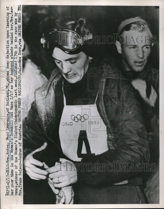 1952 Press Photo Andrea Mead Lawrence, Women's Downhill Ski Race, Oslo Olympics - Historic Images