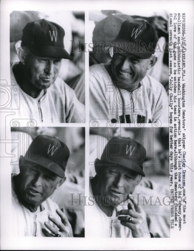 1957 Press Photo Charley Dressen, Washington Senators Training, Lakeland Florida - Historic Images