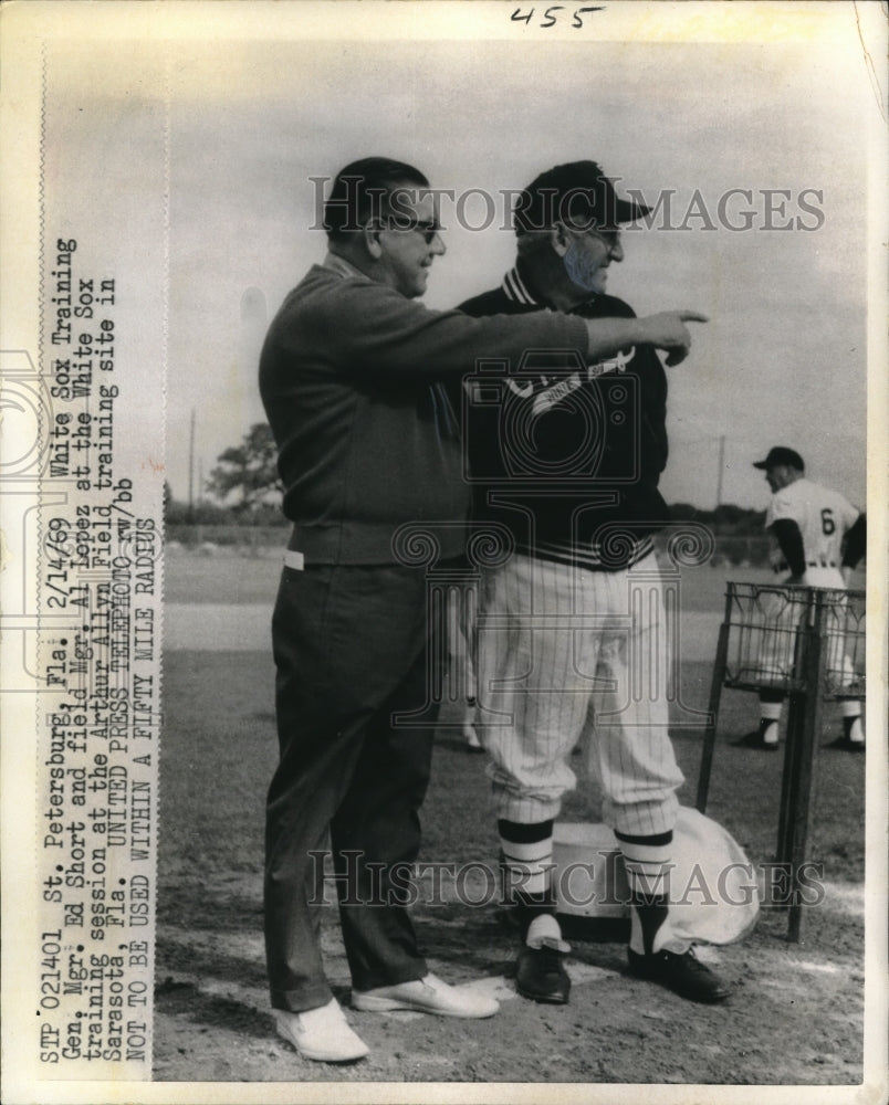 1969 Press Photo Ed Short, Al Lopez, Chicago White Sox Train, Sarasota, Florida - Historic Images