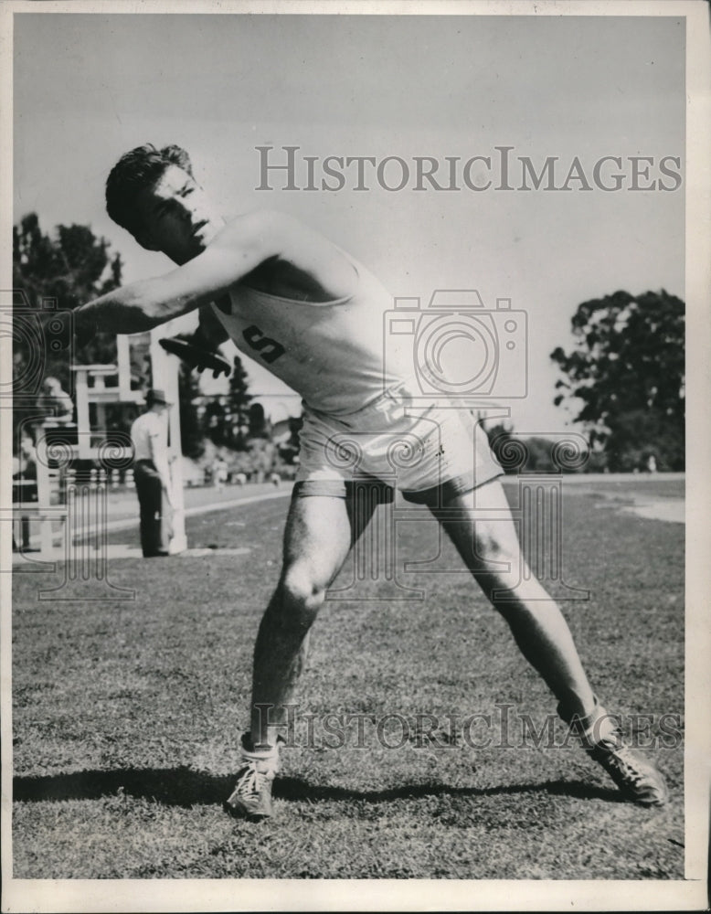 1939 Press Photo Pete Zagar of Stanford, California, NCAA and AAU Discus Champ - Historic Images