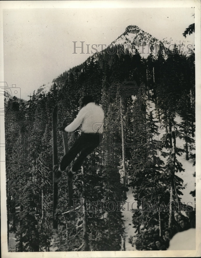 1934 Press Photo Olaf Lundy, Seattle Ski Club Winter Sports Tournament, Cascades - Historic Images