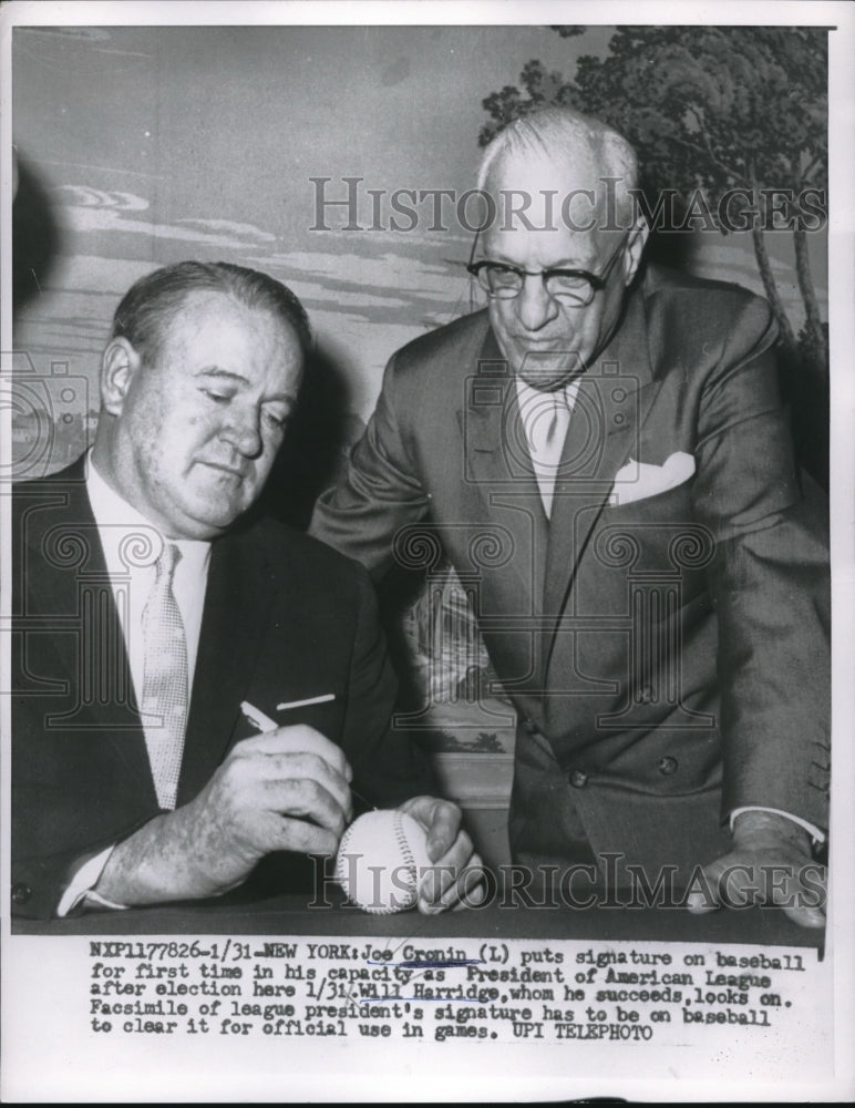 1959 Press Photo Joe Cronin, American League President, Will Harridge, New York - Historic Images