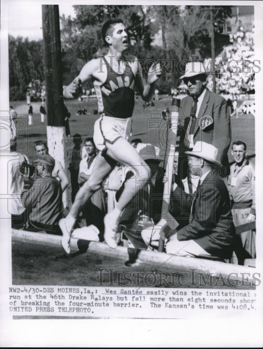 1955 Press Photo Invitational Run, Drake Relays, Wes Santee, Des Moines, Iowa - Historic Images