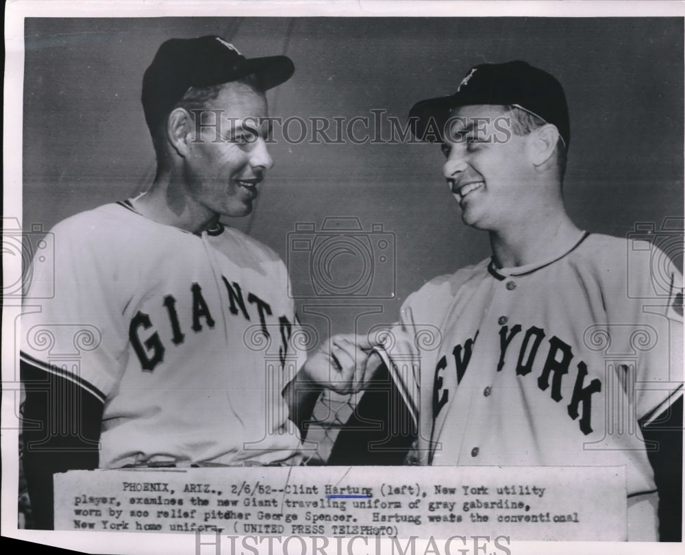 1952 Press Photo Clint Hartung, George Spencer, New York Giants, Phoenix Arizona - Historic Images