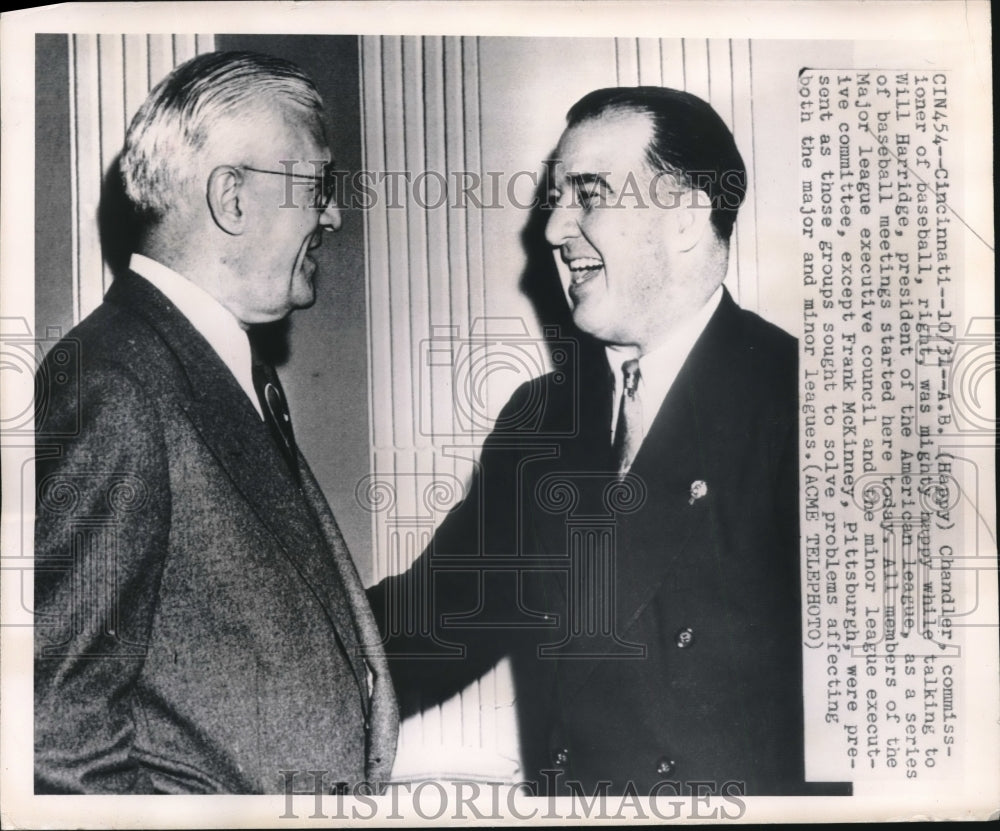 1950 Press Photo A.B. Chandler, Baseball Commissioner, Will Harridge, Cincinnati - Historic Images