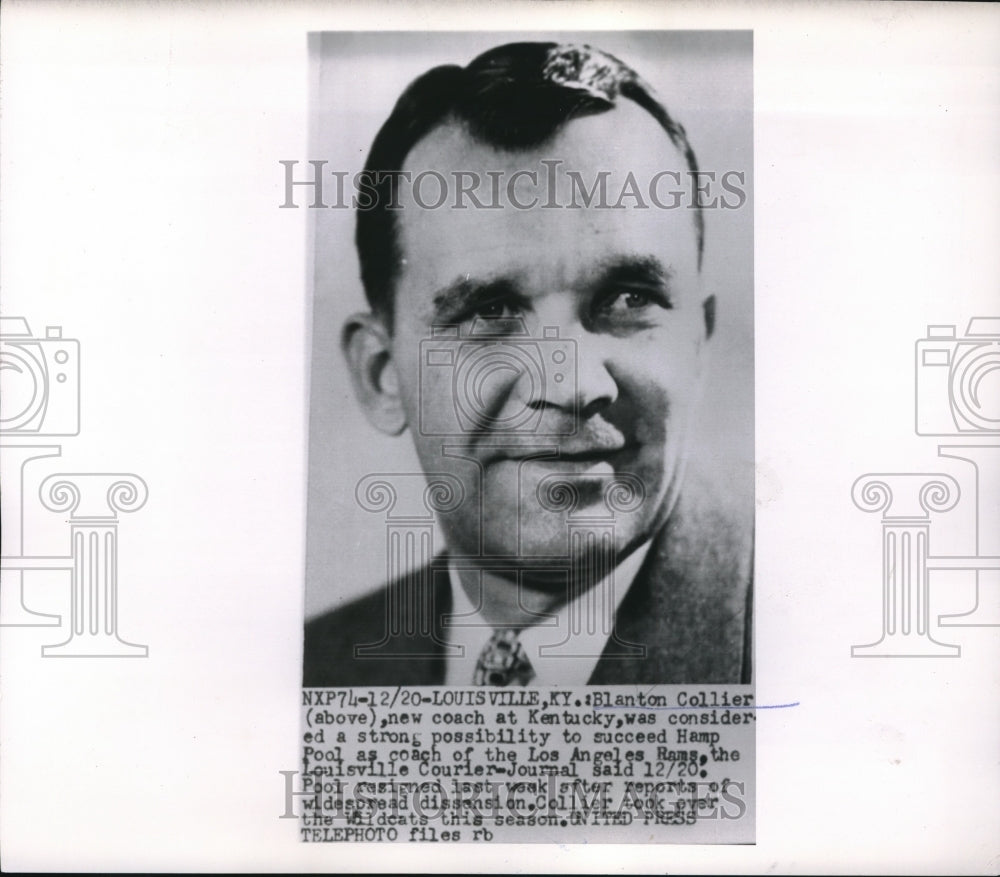 1954 Press Photo Blanton Collier, University of Kentucky Football Coach - Historic Images