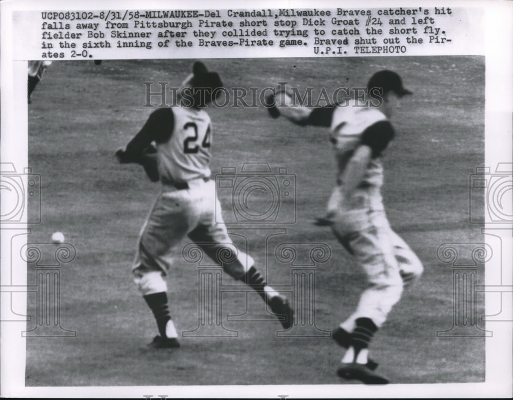 1958 Press Photo Del Crandall, Milwaukee Braves, Dick Groat, Pittsburgh Pirates - Historic Images