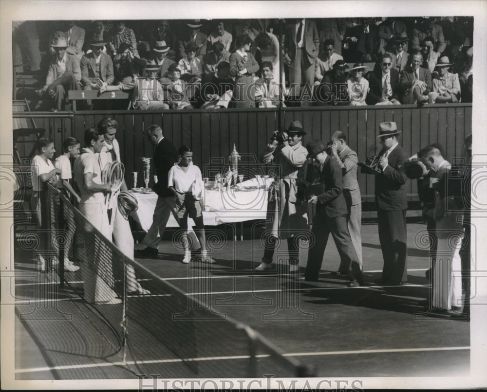 1934 Press Photo Fred Perry, L Stoefen, Pacific Southwest Tennis, Los Angeles - Historic Images