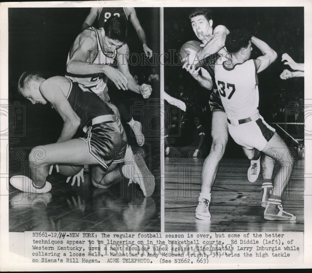 1950 Press Photo Ed Diddle, Western Kentucky, L. Imburgia, Cincinnati Basketball - Historic Images