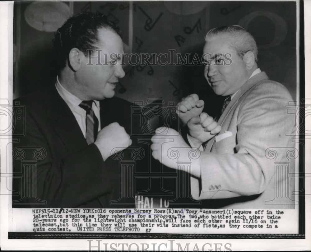 1953 Press Photo Barney Ross and Tony Canzoneri to Compete in Televised Quiz - Historic Images