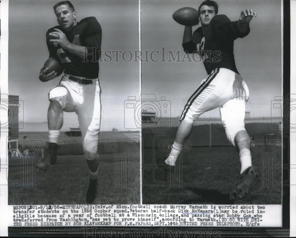 1956 Press Photo University of Minnesota star players McNamara and Bobby Cox. - Historic Images