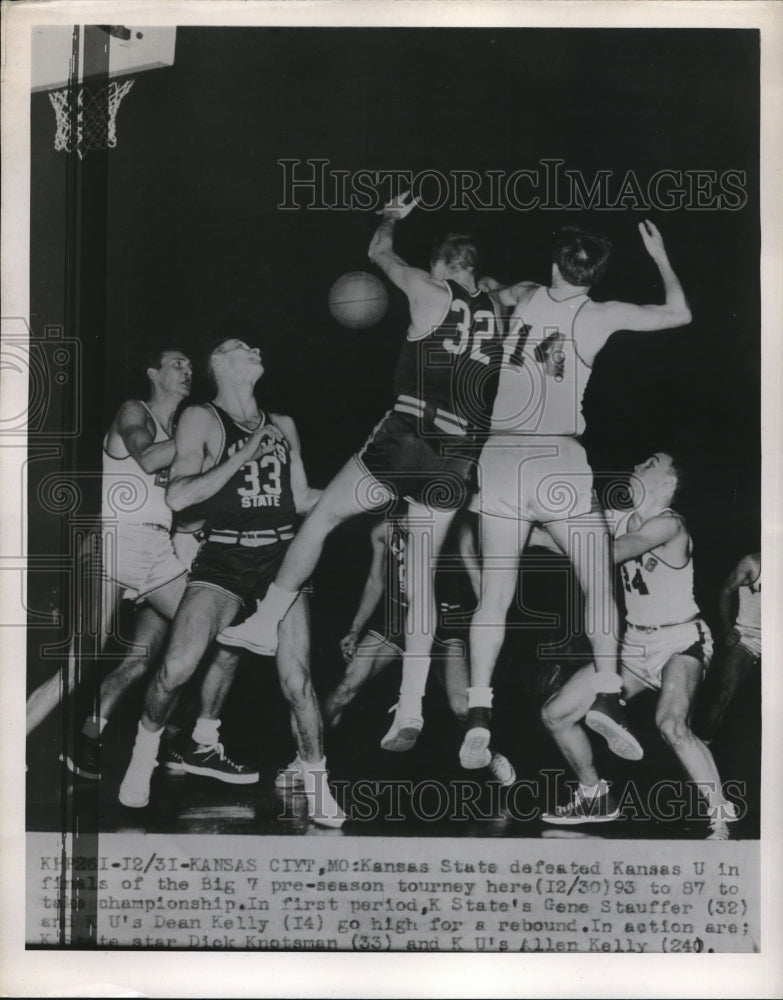 1953 Press Photo Kansas Sate Gene Stuaffer and Kansas Univeristy Dean Kelly - Historic Images