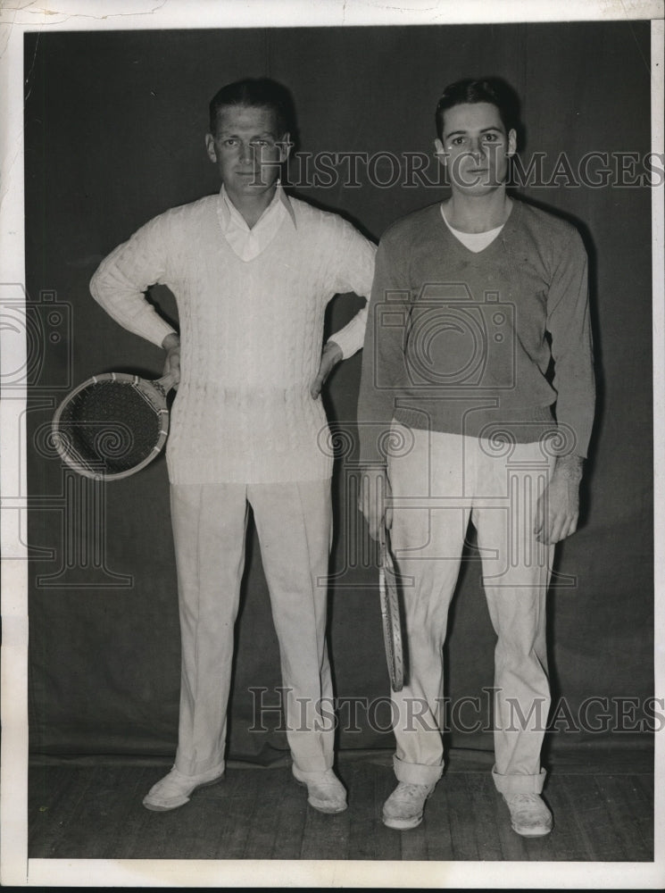 1933 Press Photo Indoor Tennis Champions Gilbert Hall and Clark Andrews - Historic Images