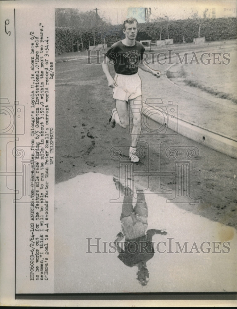 1964 Press Photo Tom O&#39;Hara working out for the feature mile race. - nes10752 - Historic Images