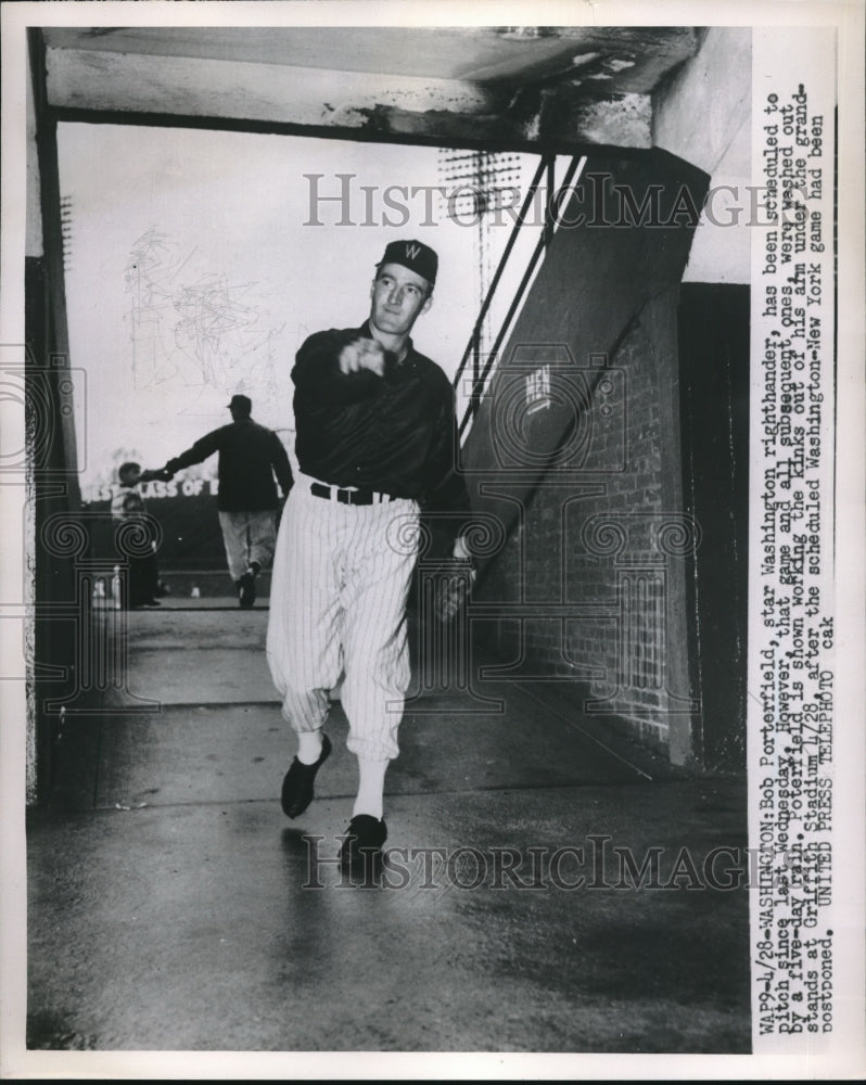 1952 Press Photo Bob Porterfield, to pitch for Washington Nationals vs New York - Historic Images