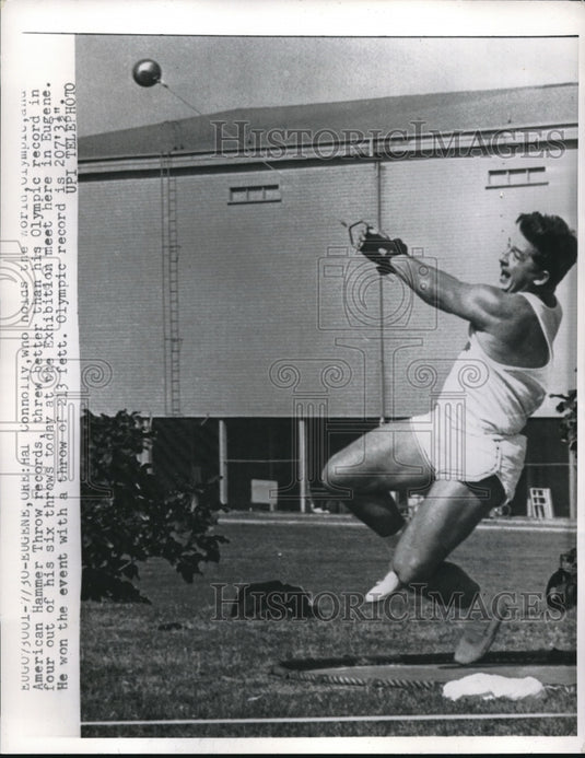 1960 Press Photo Hal Connolly, record holder & Olympian threw the hammer 213feet - Historic Images