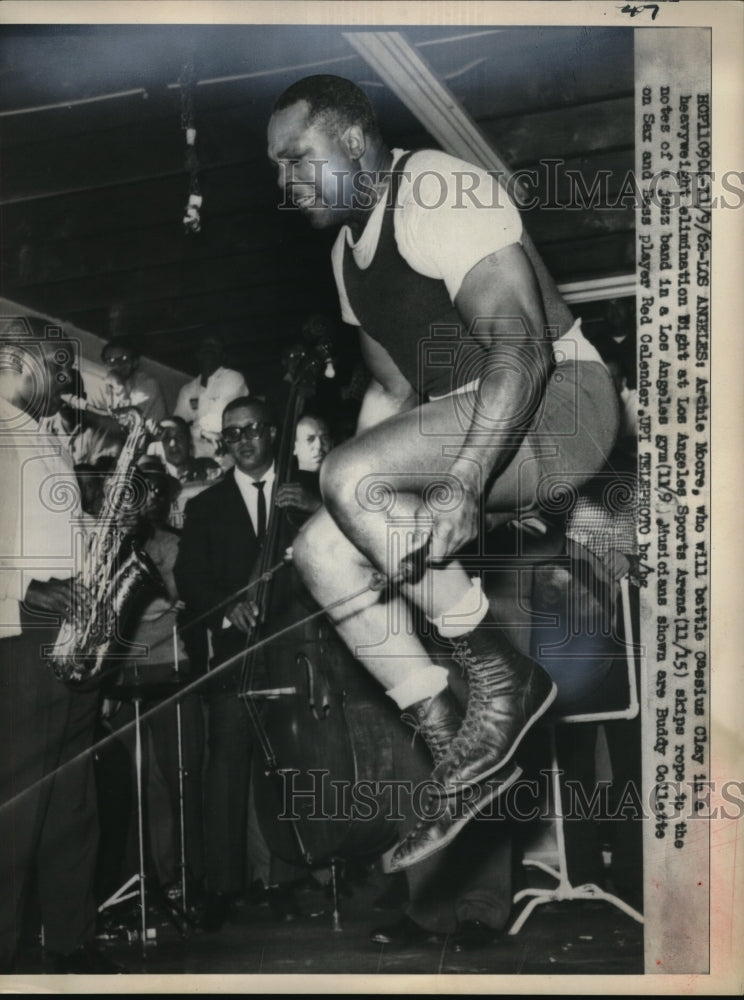 1962 Archie Moore playing with a jumping rope in Los Angeles gym.-Historic Images