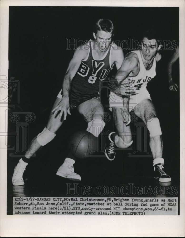 1951 Press Photo Hal Christensen, Brigham Young &amp; Mort Schorr San Jose, NCAA - Historic Images