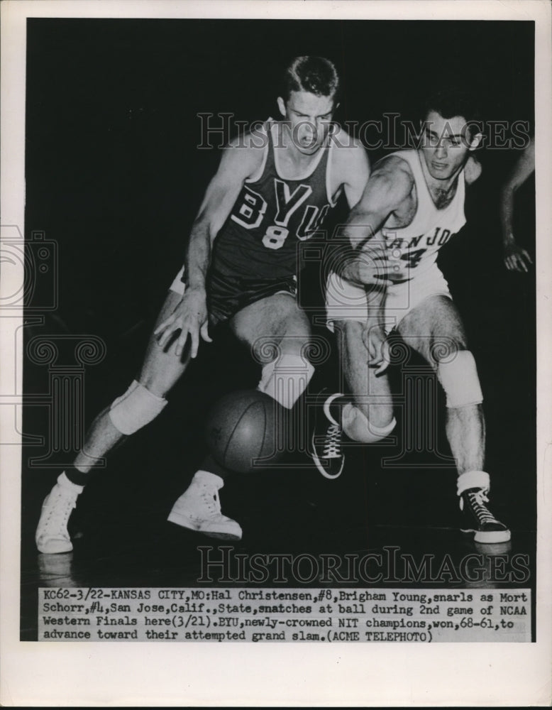 1951 Press Photo Hal Christensen, Brigham Young & Mort Schorr San Jose, NCAA - Historic Images