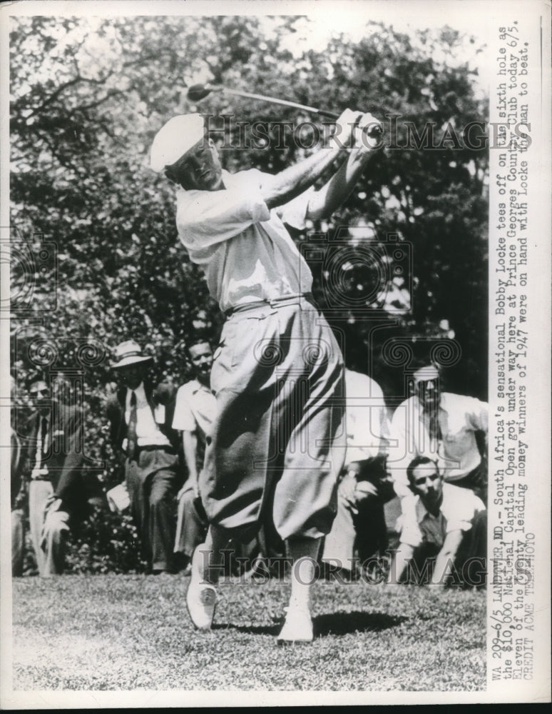 1947 Press Photo S. Africa's Bobby Locke tees off Prince George Country Club - Historic Images