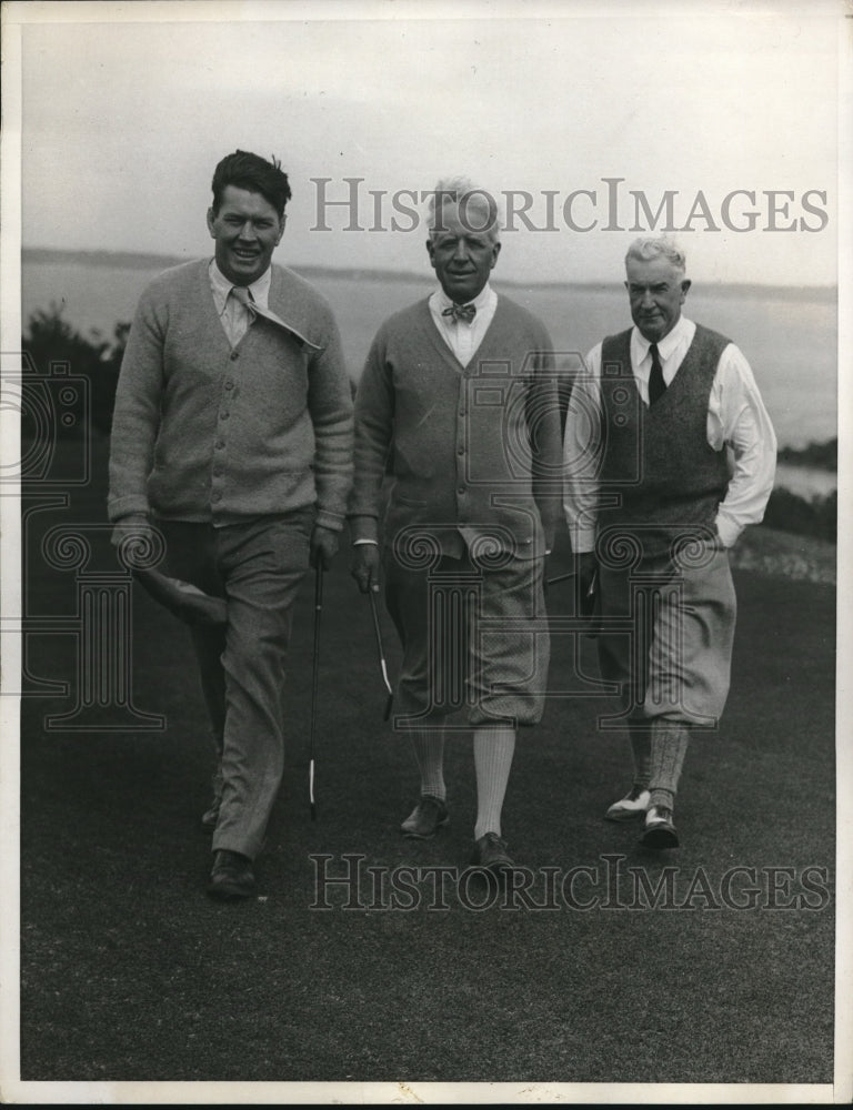 1932 Press Photo Gene Tunney, Charles D. Hille, Henry D. Fletcher golf. - Historic Images